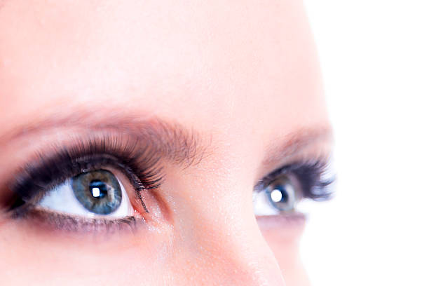 Close-up of a woman's eyes with makeup.